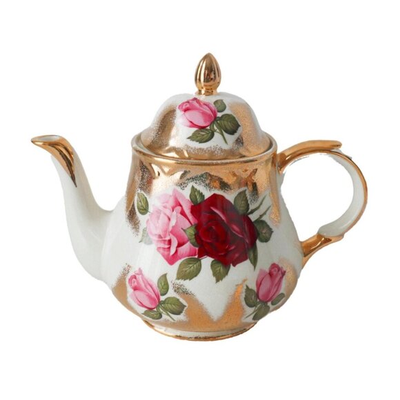 Arthur Wood Other - Vintage Arthur Wood England #4876 Red Pink Roses Gold Tea Party Teapot